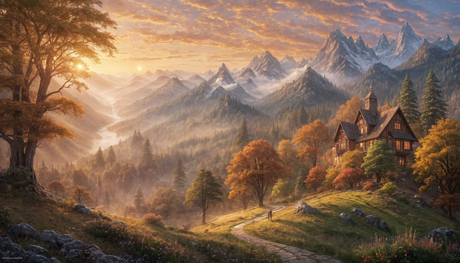 Ethereal Sunrise with Red and Golden Hues