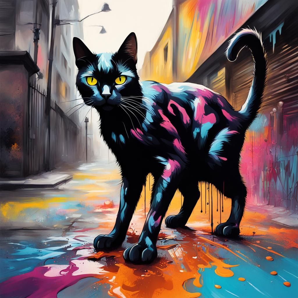 Black Cat in Graffiti Street Art Style