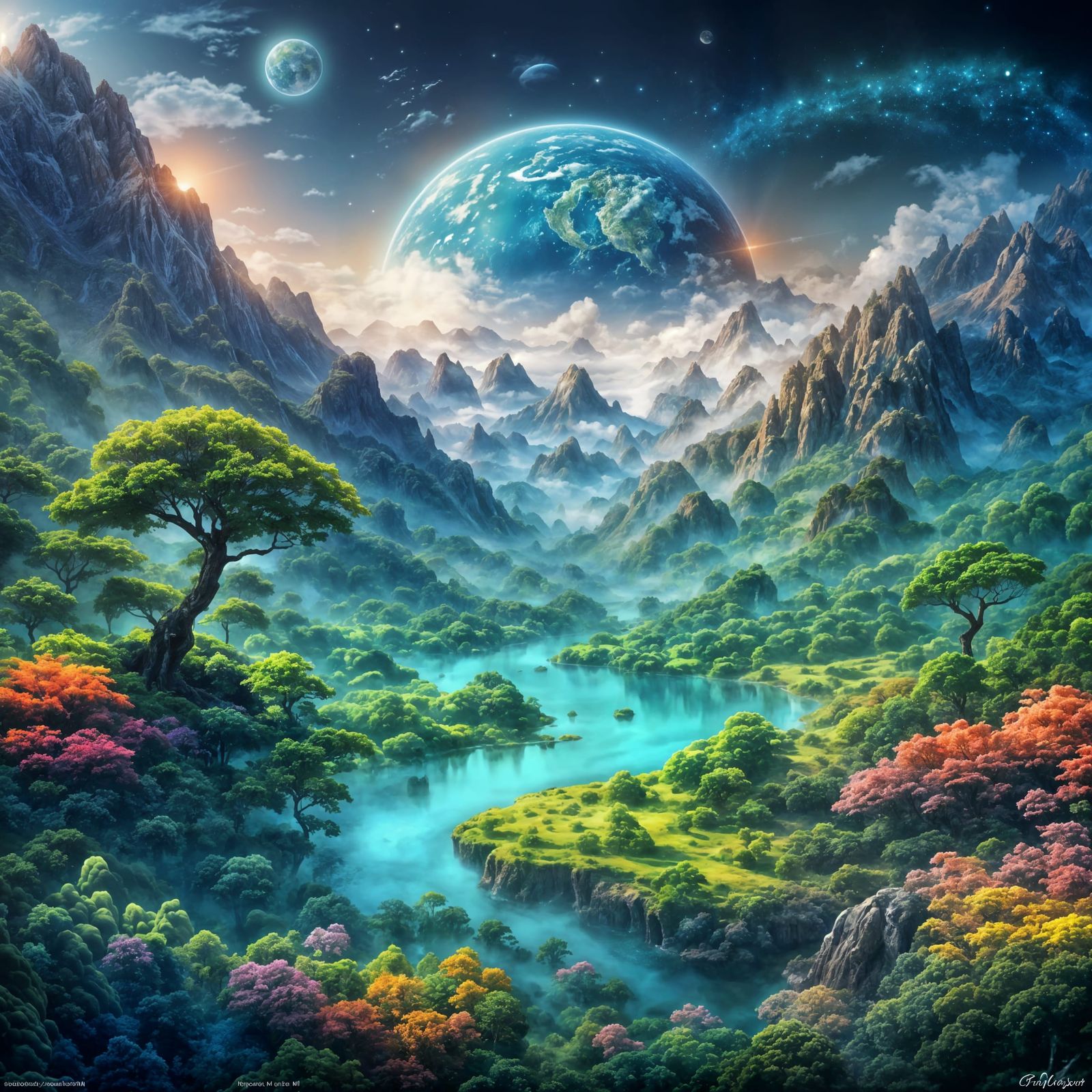 Vibrant Global Planet with Lush Greenery in Space