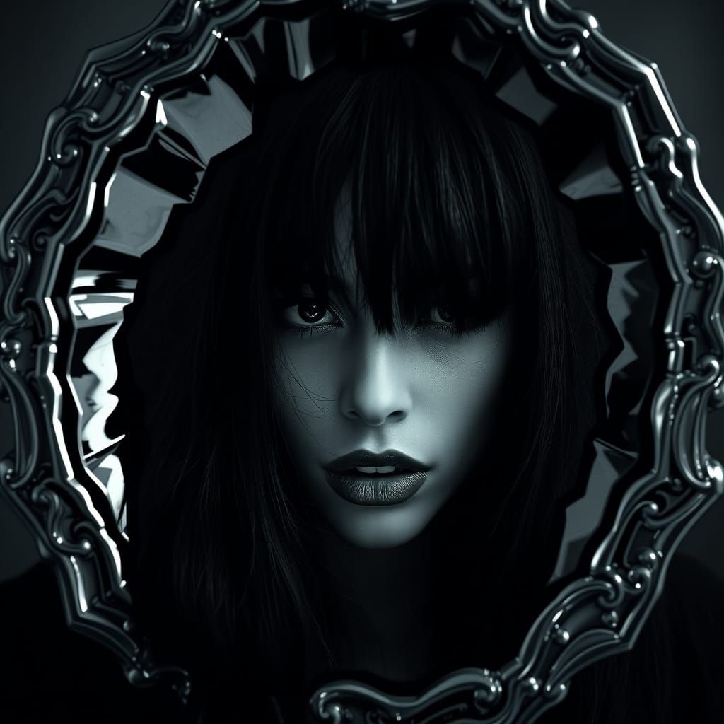 Monochrome Reflection: Gothic Beauty in High Resolution