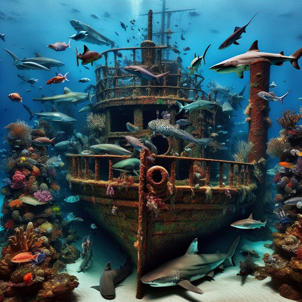 Sunken Galleon: A Vibrant Underwater Shark Habitat