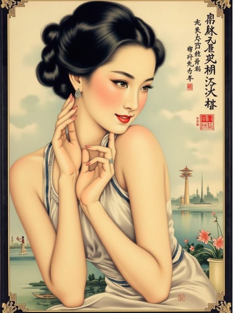 Elegant Japanese Woman in Vintage Style