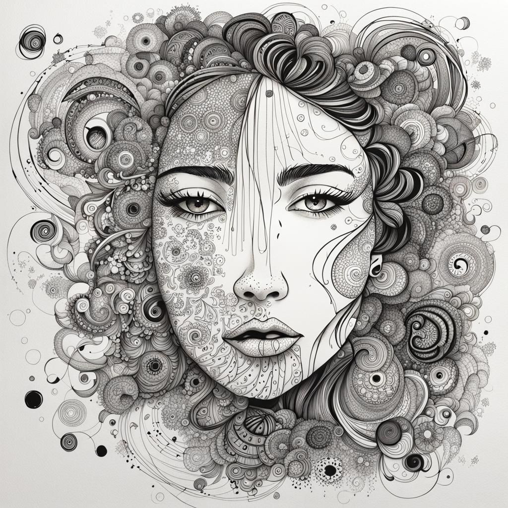 Simple Doodle Faces in Black Ink Line Art