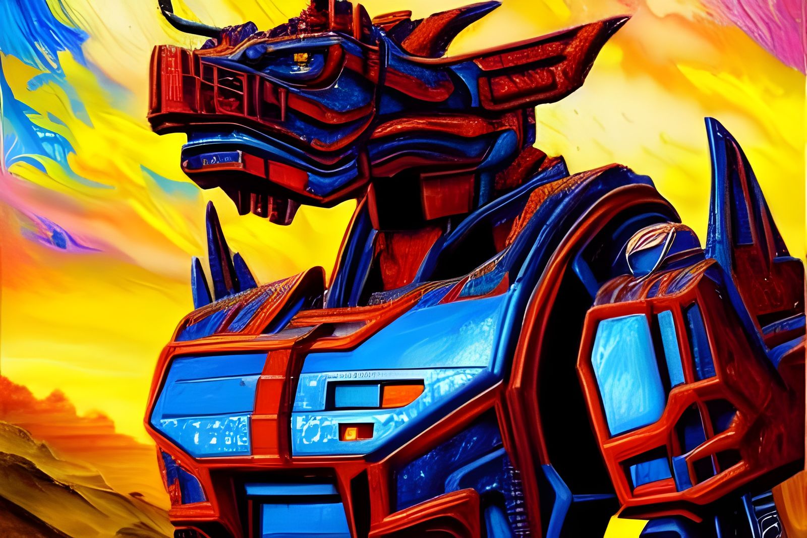 Optimus Prime Dragon Chimera Moonscape: Neo-Impressionist Oi...