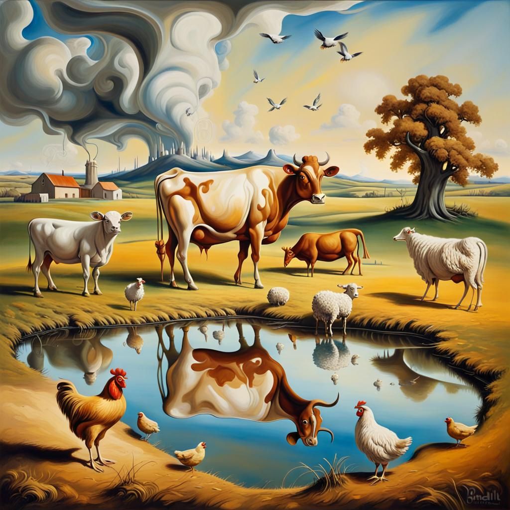 Surreal Farm Animals in Oil Painting Style