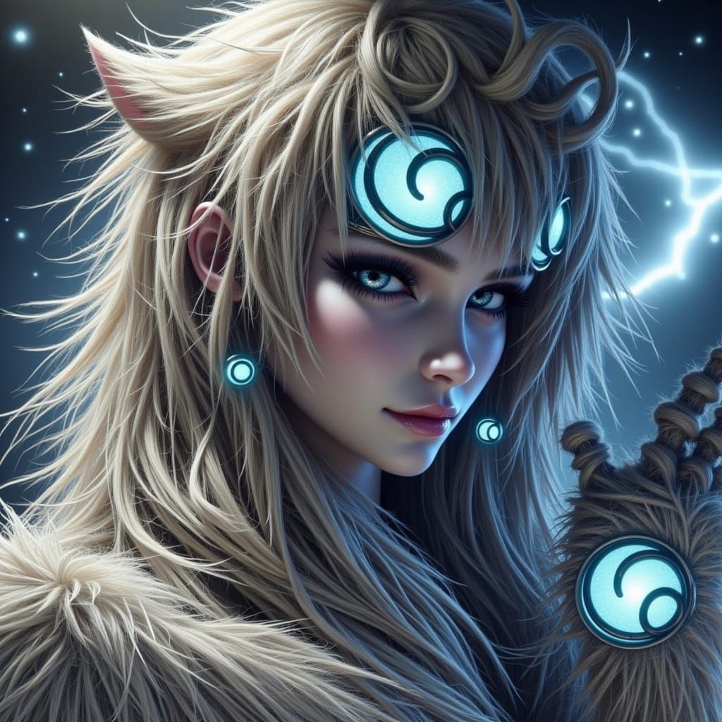 Metallic Gaze Under Electric Lights