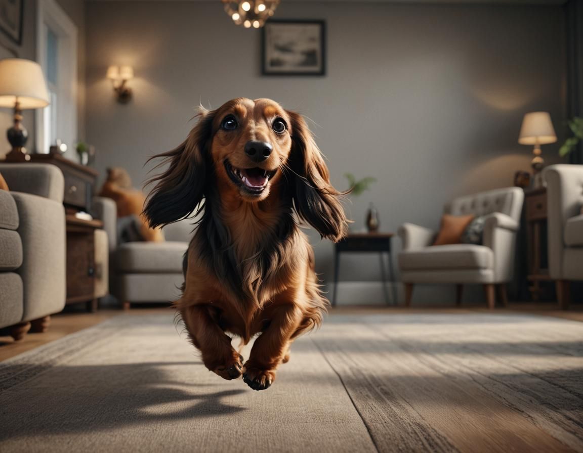 Happy Dachshund Running: Hyper-Realistic 3D Rendering