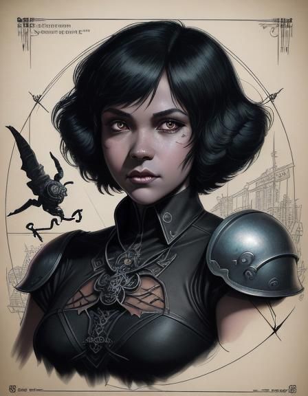 Betty Boop :drow nun, black skin, matching jewelry set, spider web: magic circle, eye contour web makeup, looking at the...