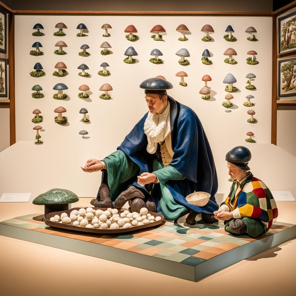 17th Century Mushrooms and Figures in Sculpture Style