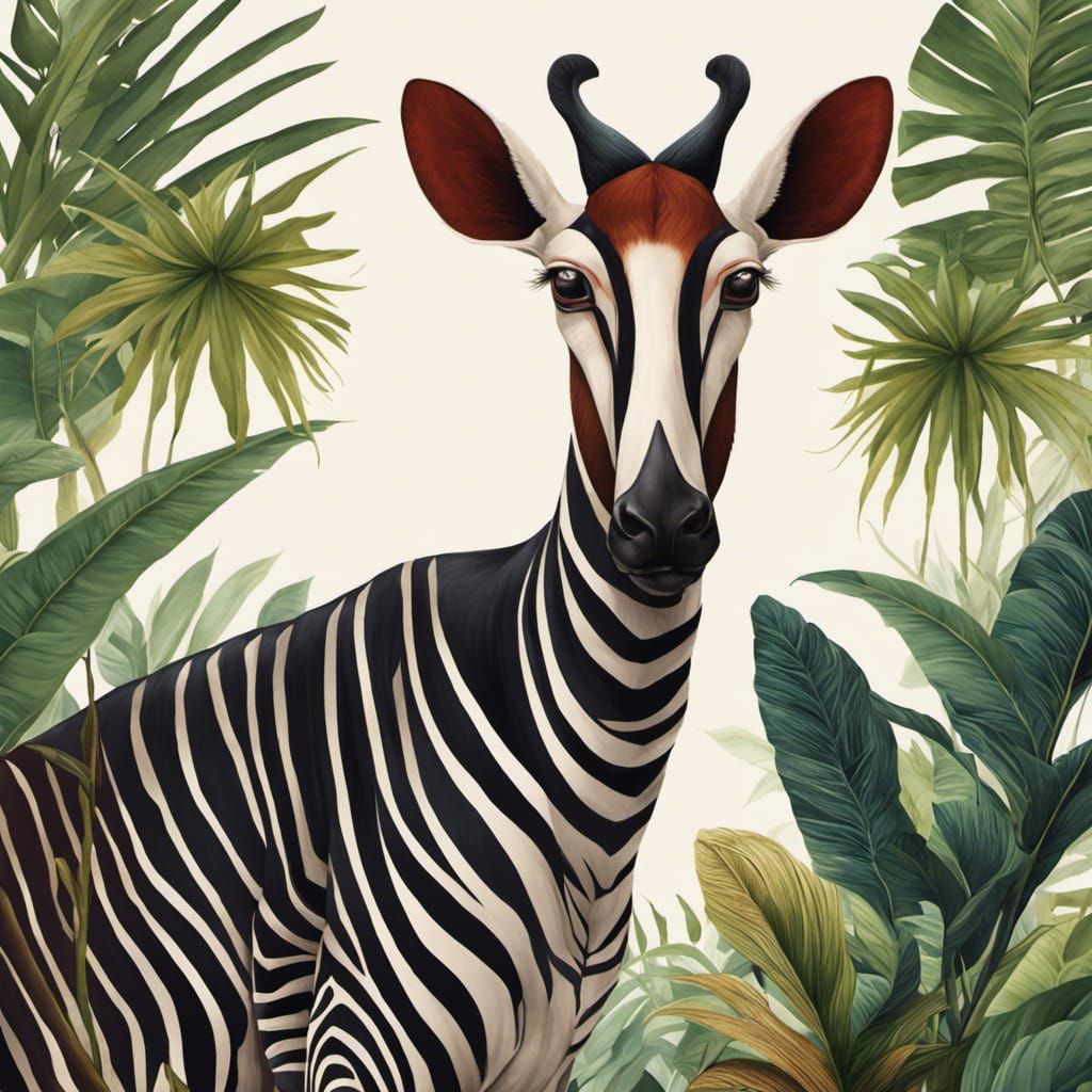 Elegant Okapi Illustration in Detailed Jungle Scene