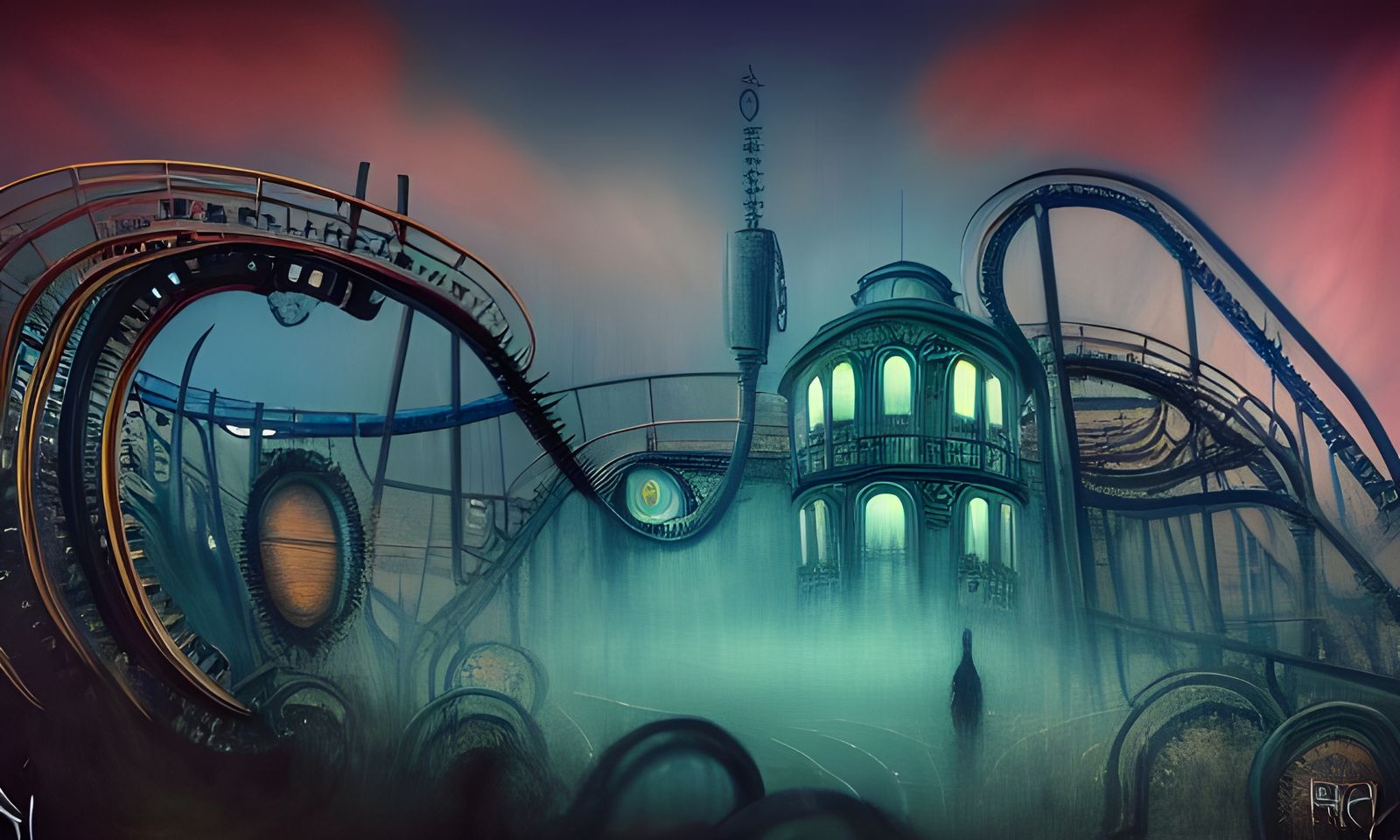 Clockwork Roller Coaster in Grotesque Grungy Style