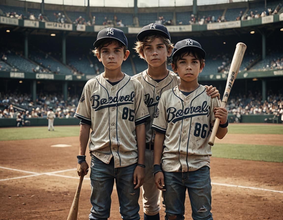 Vintage Baseball Photo of Two Boys in Park