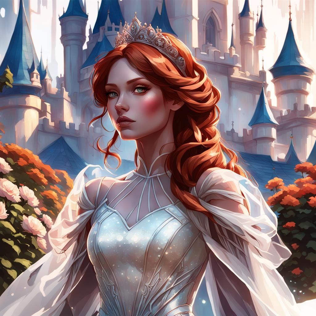 Redhead Princess in Flower Garden, Art Nouveau Portrait