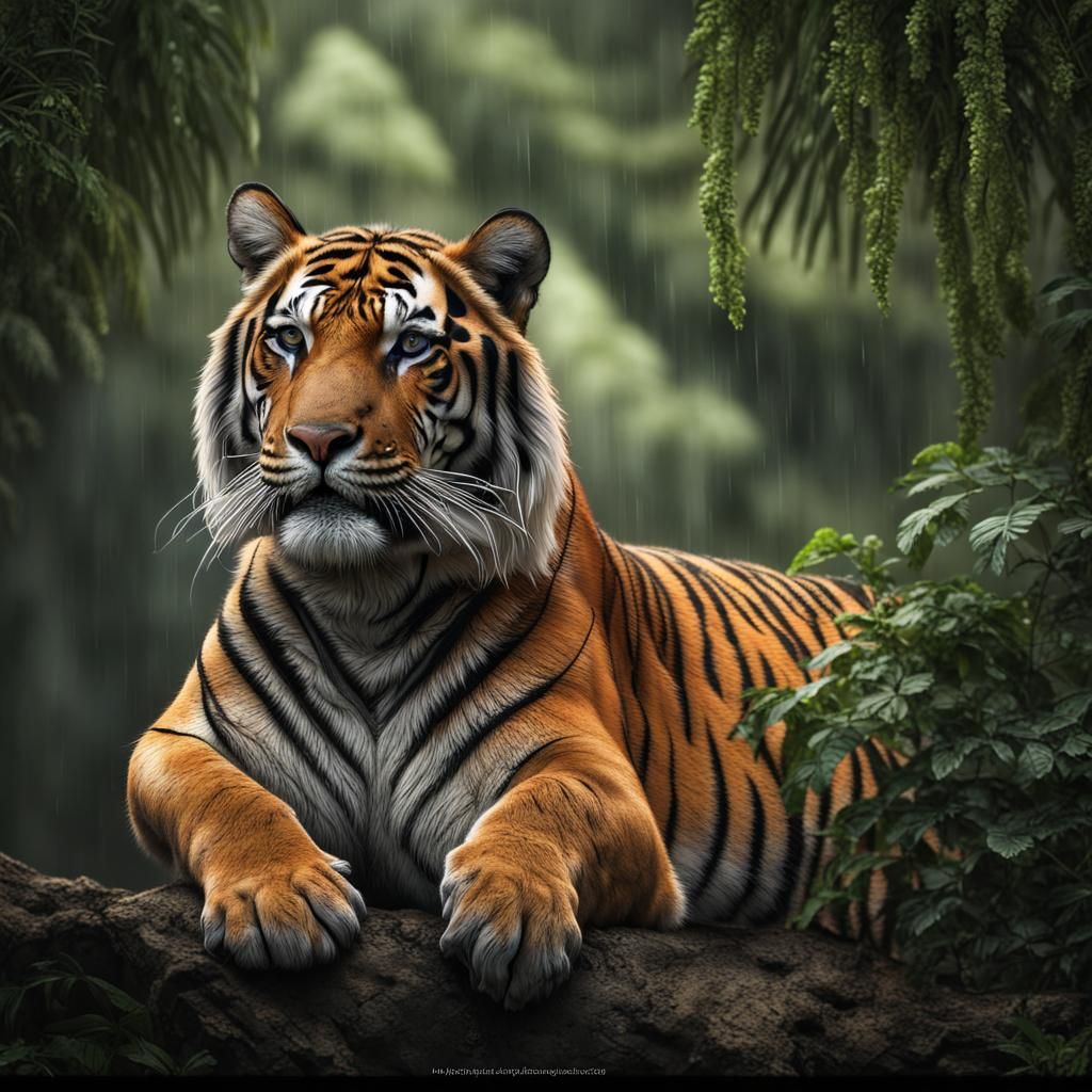 Bengal Tiger in South American Rainforest Canopy