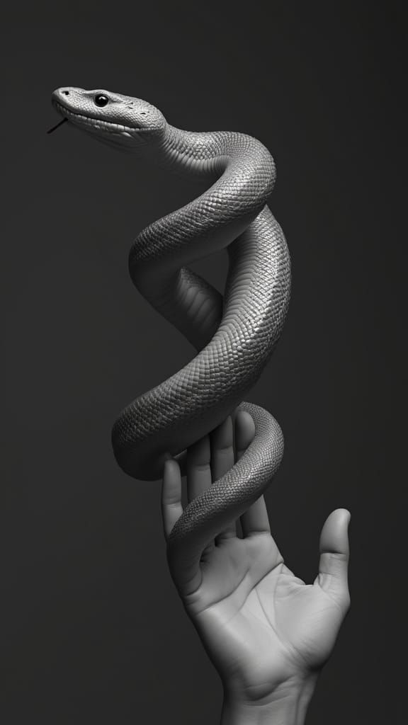 Serpent Adorning Arm in Dark Surrealism