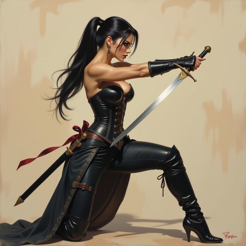 Woman with Rapier in Fantasy Oil Painting Style