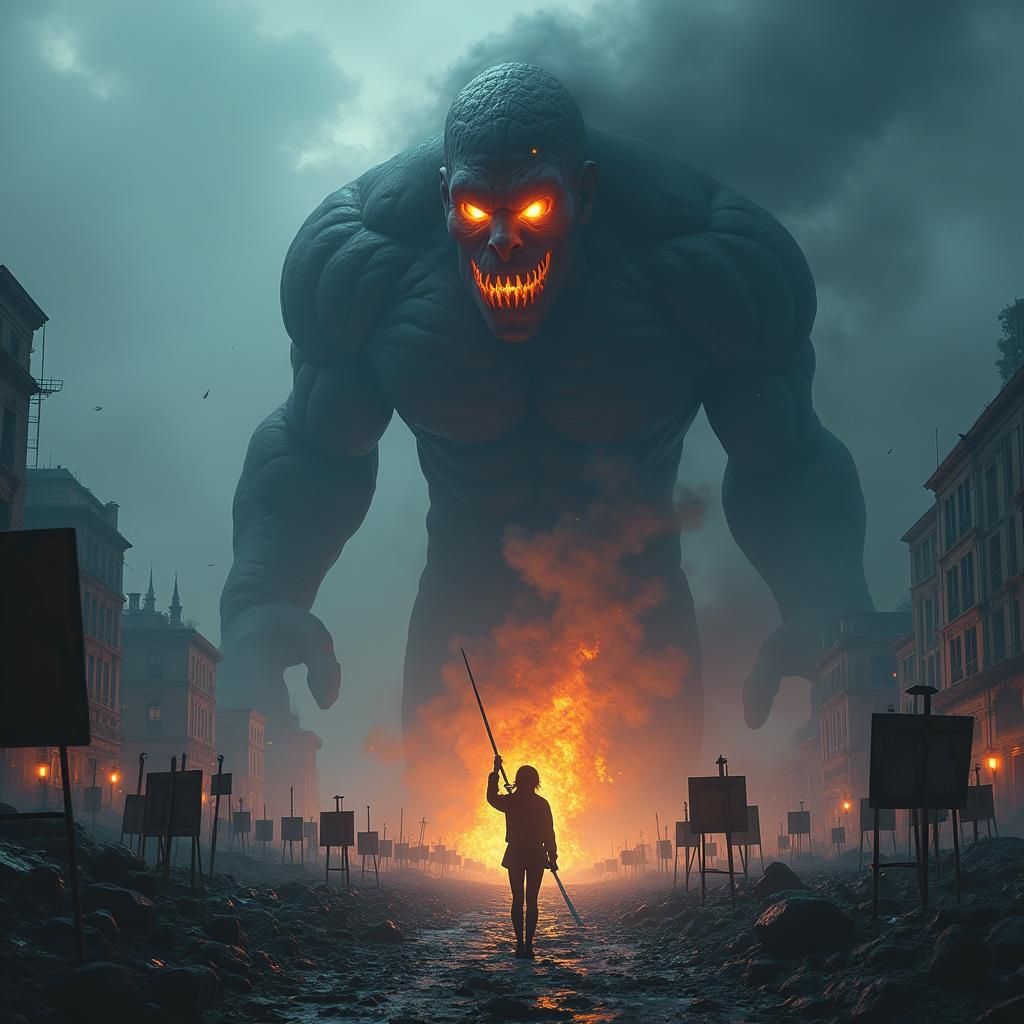 Ebony Titan in Apocalyptic Cityscape, Unreal Engine 5