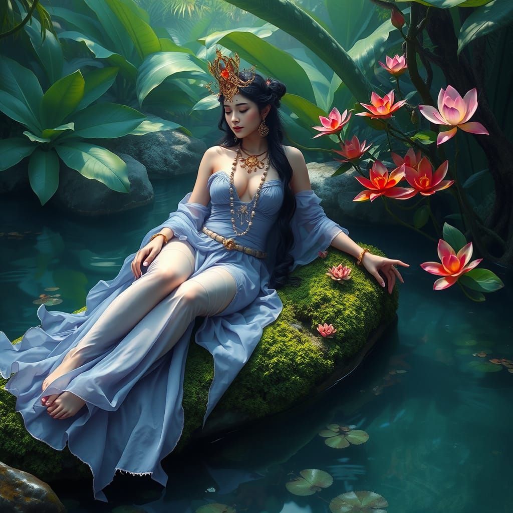 Serene Water Nymph in Tropical Paradise