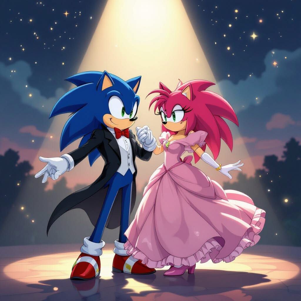 Sonic and Amy Waltzing Under a Starry Sky
