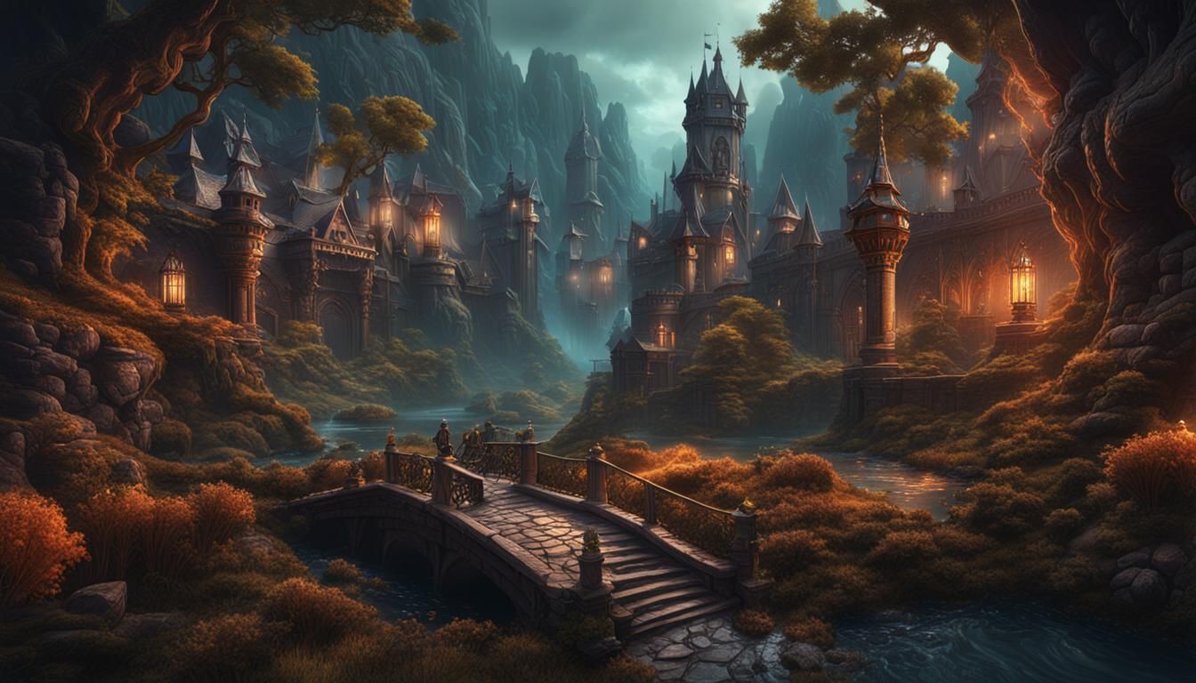 Fantastical Otherworld: Detailed Matte Painting in Deep Colo...