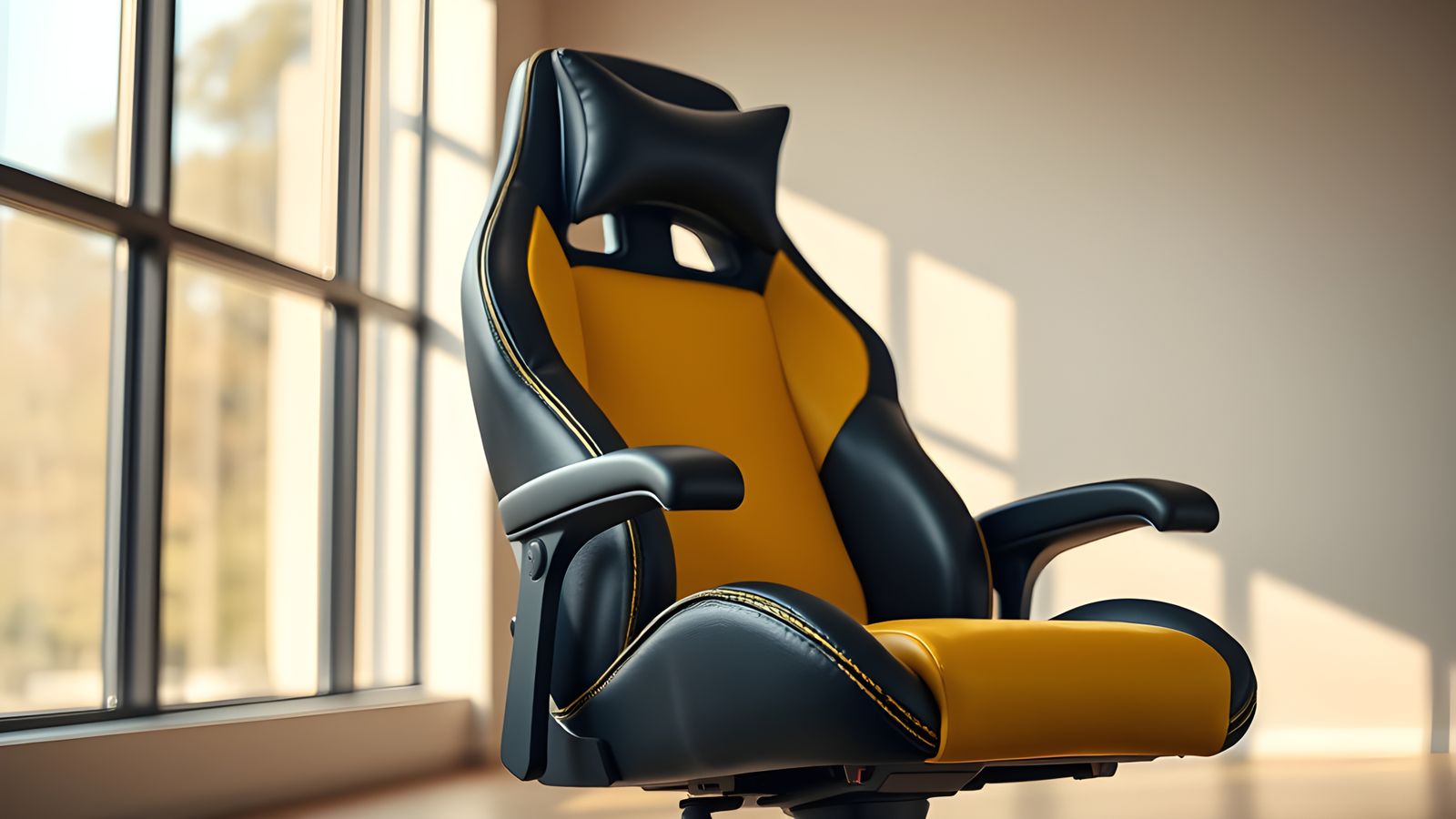 Black and Yellow Leather Gaming Chair Photo