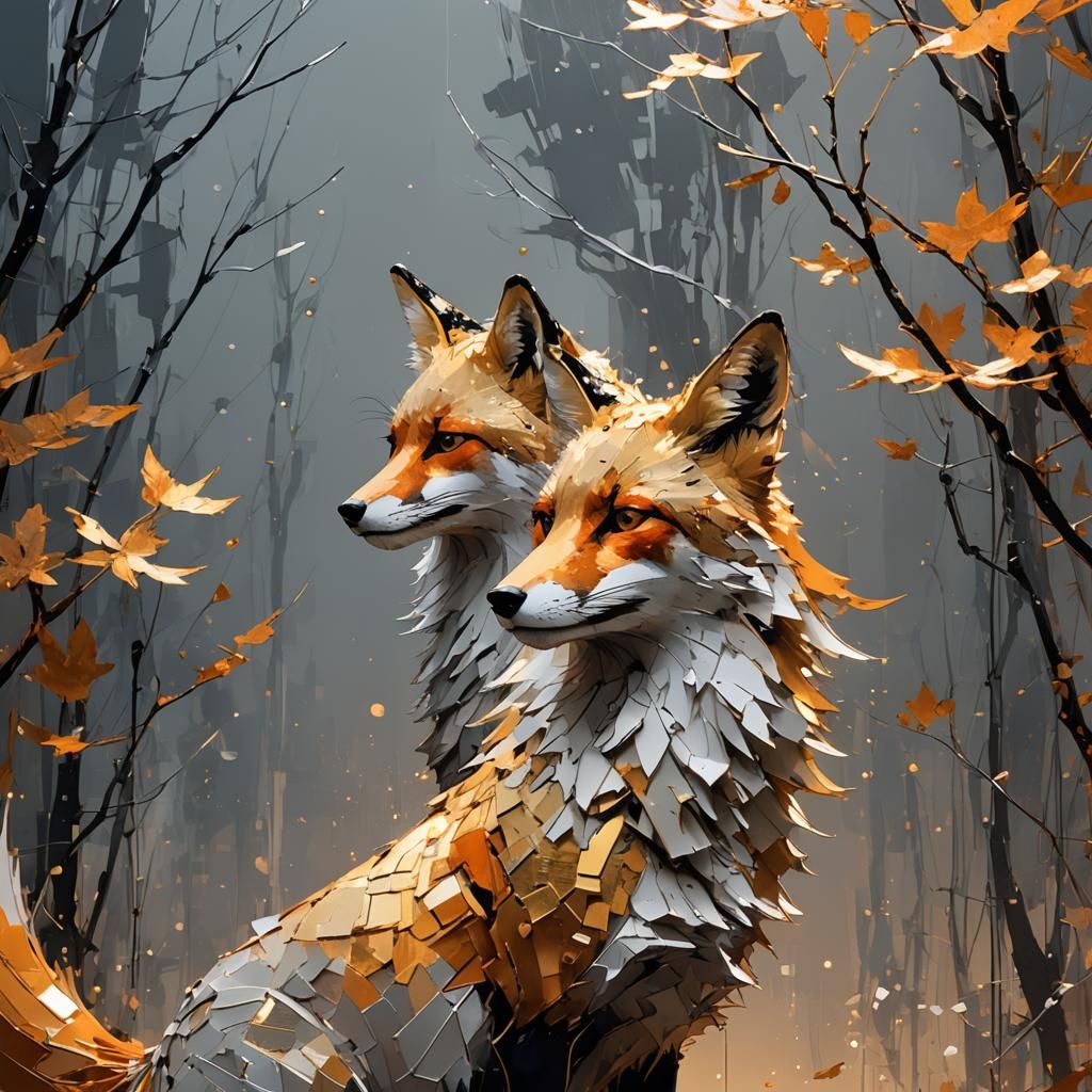 Close up Fox and Vixen Minimalism :: by Pascal Campion, chia...