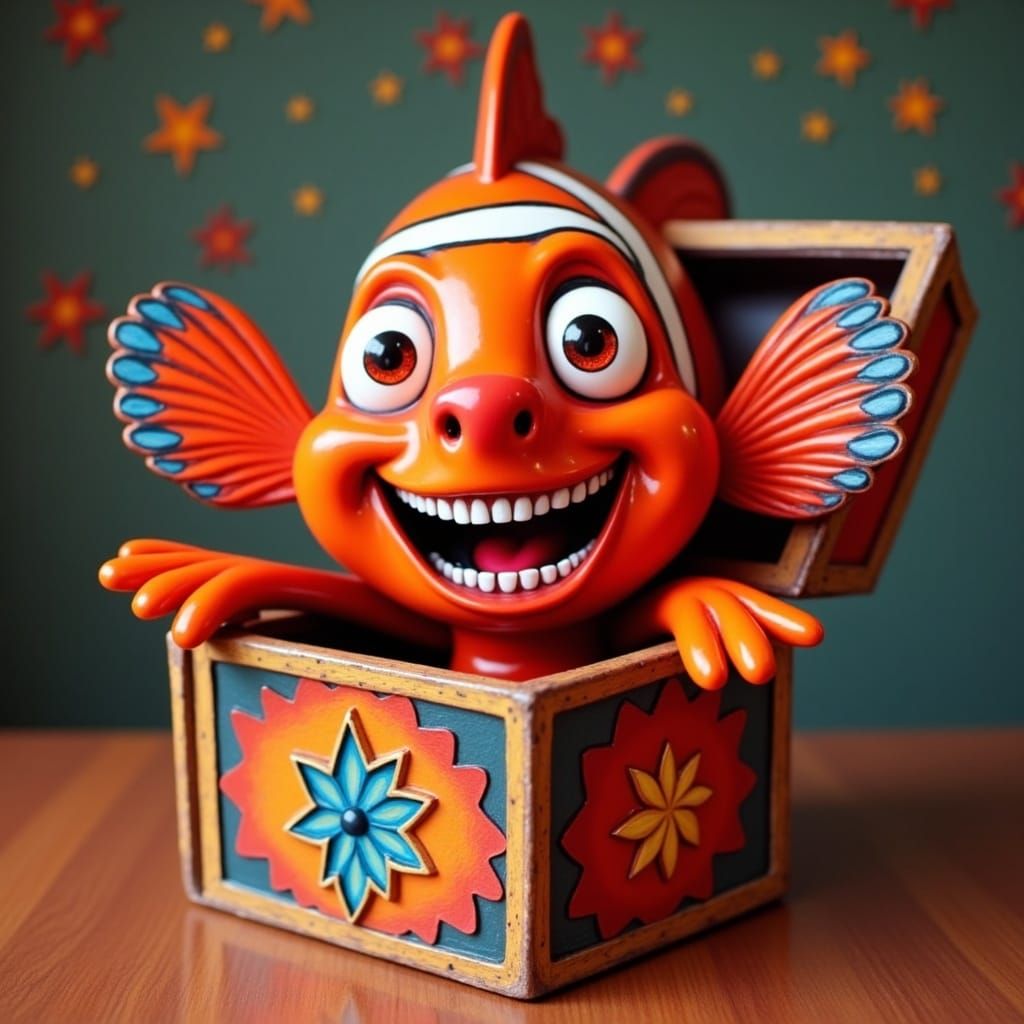 Clown Fish Popping out of Vintage Jack-in-the-Box