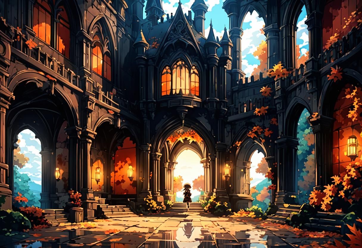 Gothic Castle Scene in Anime Style