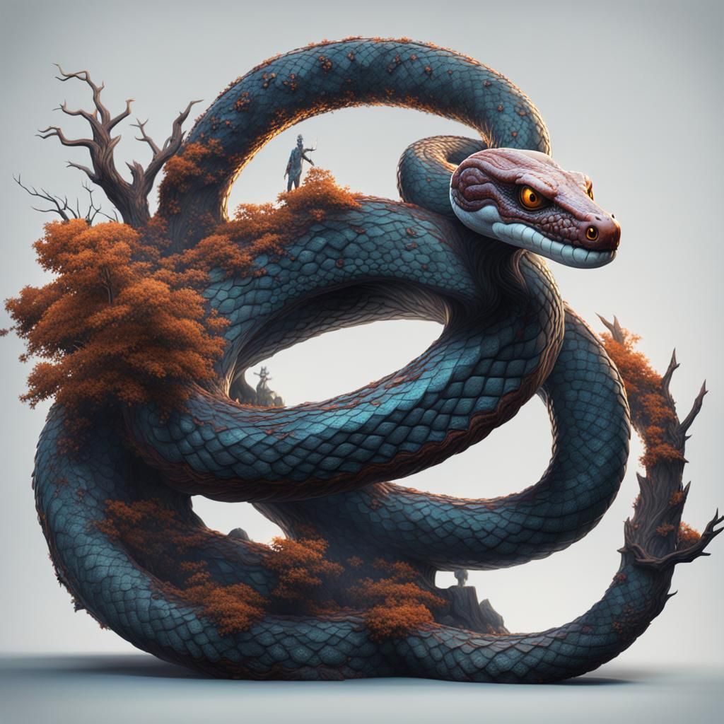 Scary Snake: Detailed Matte Painting in Deep Color