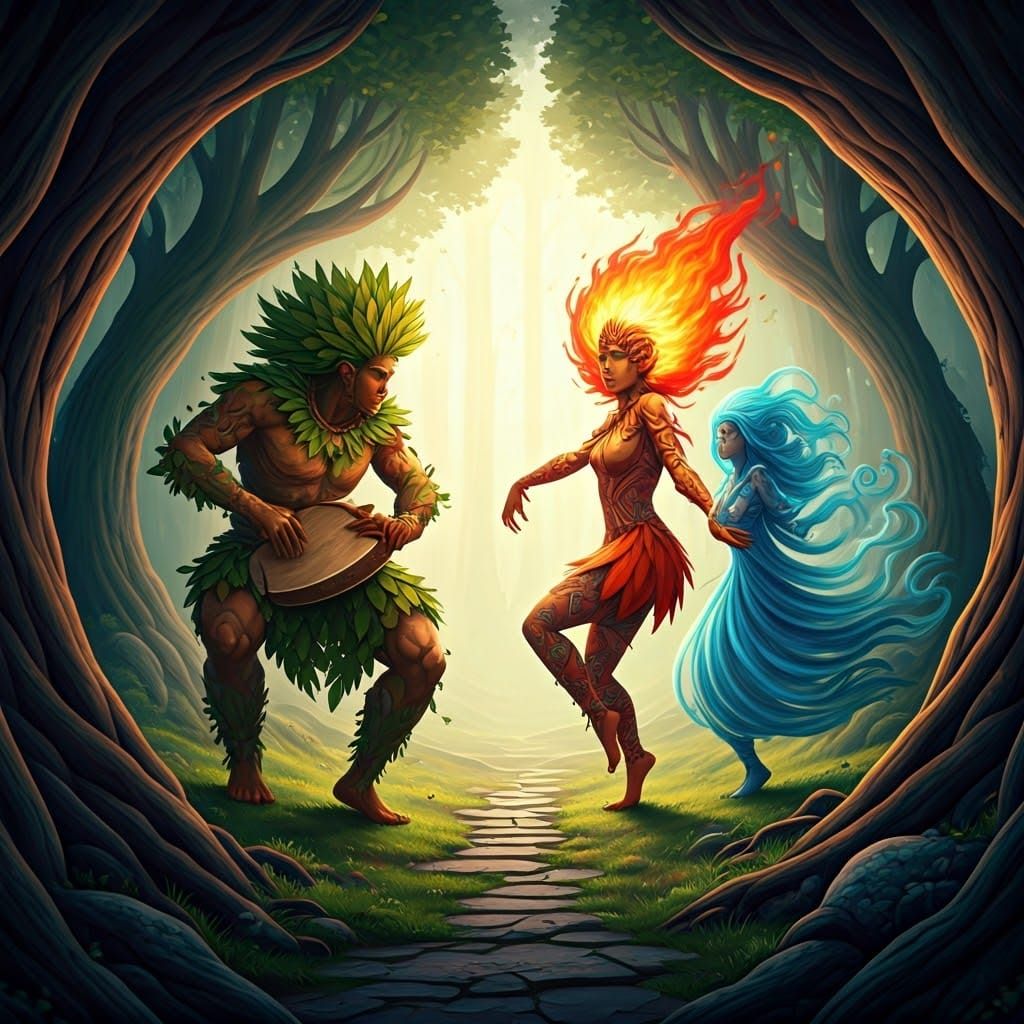 Elements Tribal Dance in a Mystical Clearing