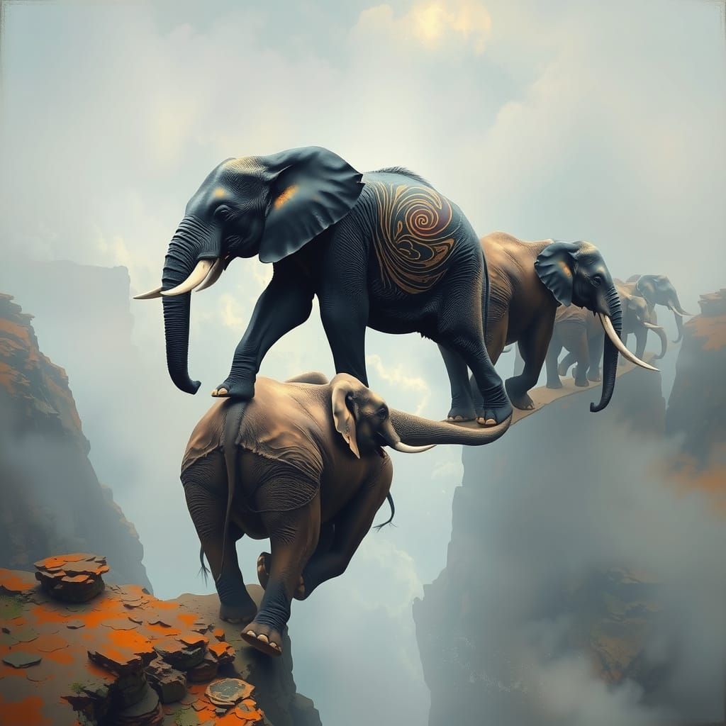 Elephants Form Dreamlike Living Bridge Across Gorge