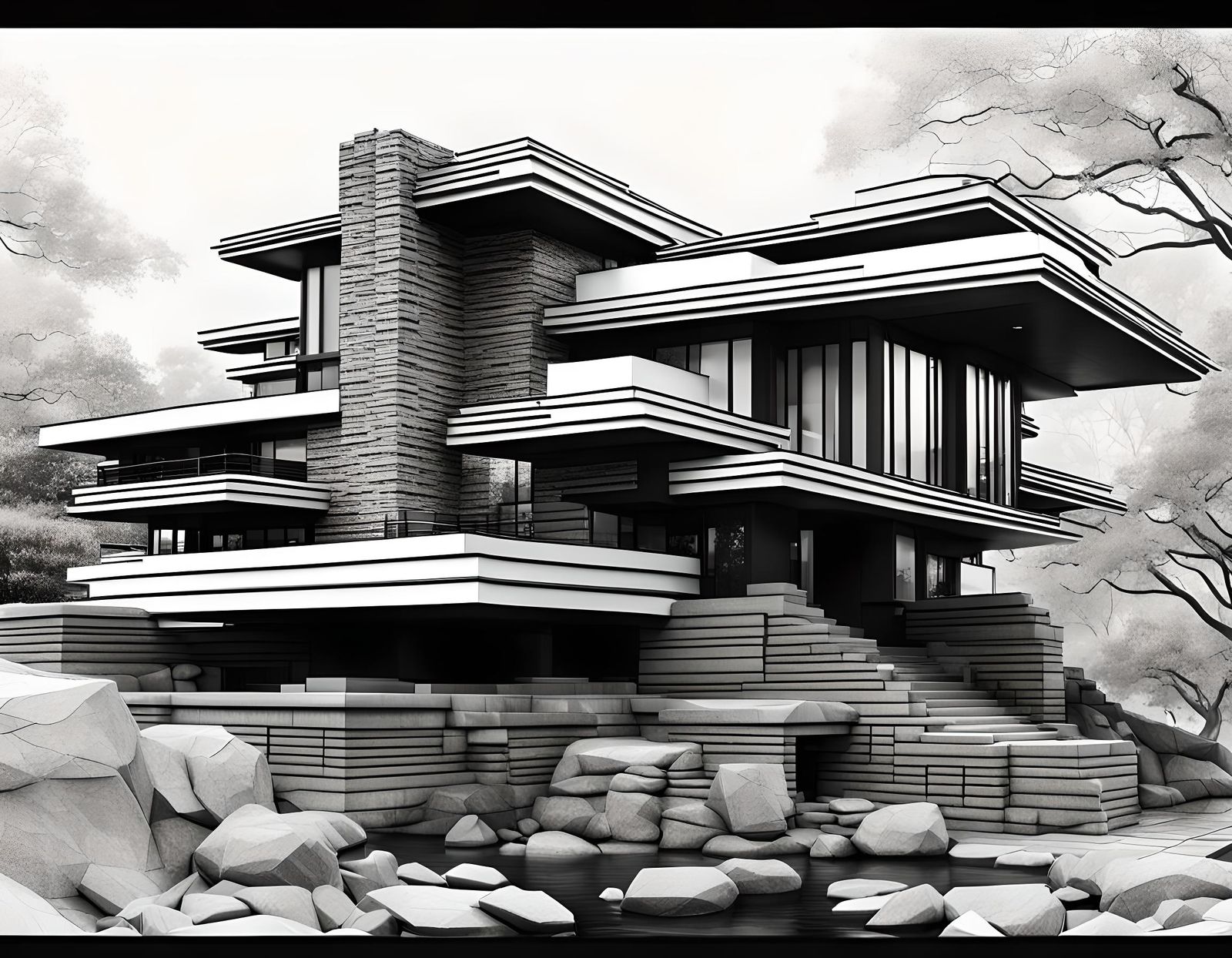 Frank Lloyd Wright's Fallingwater: Hyperrealistic Architectu...