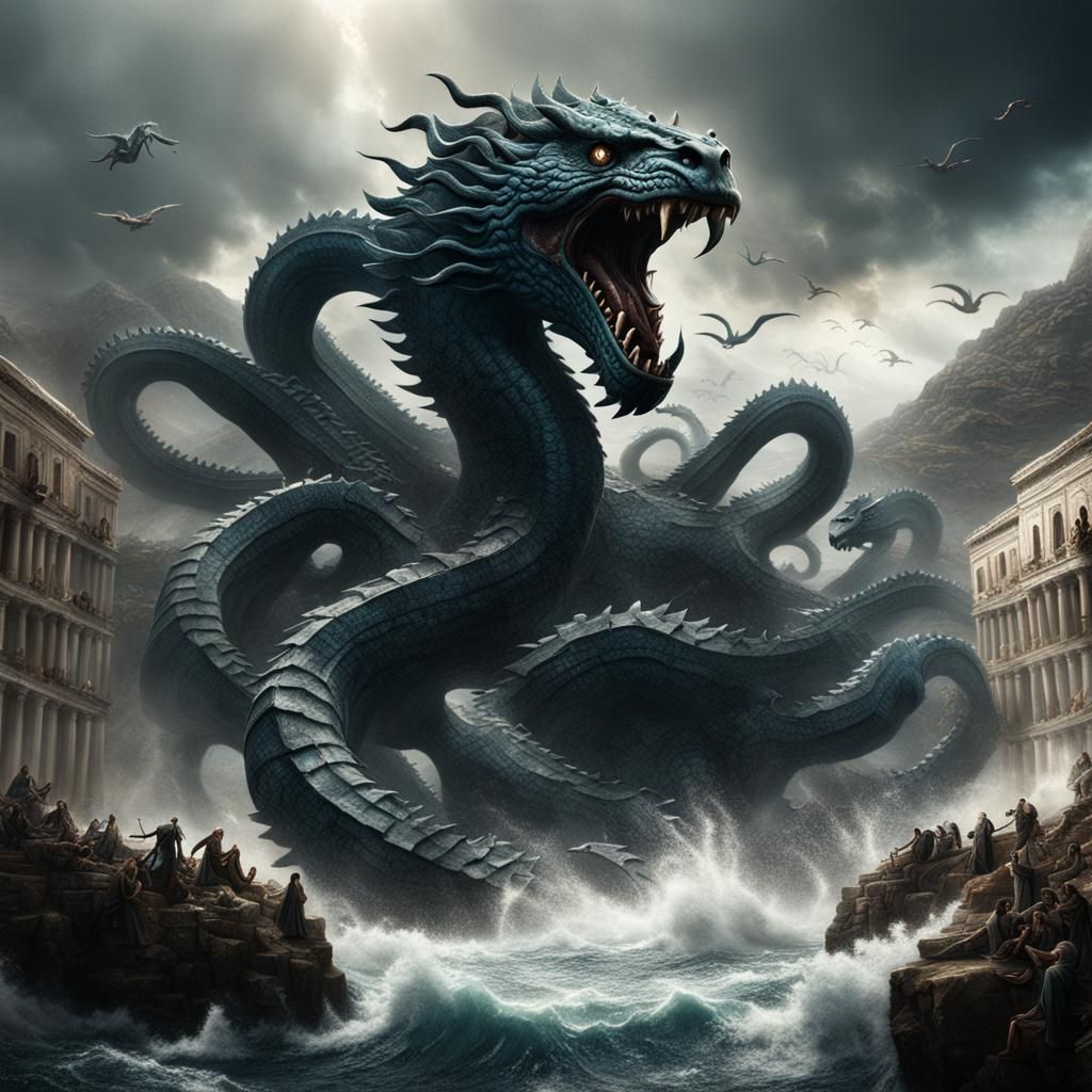 Epic Hydra Attack in a Digital Matte Painting