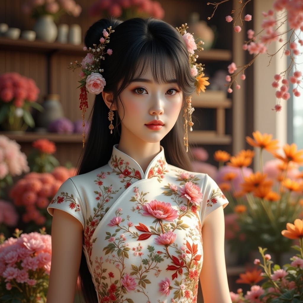Chinese Lady in Cheongsam in Hyperreal Style