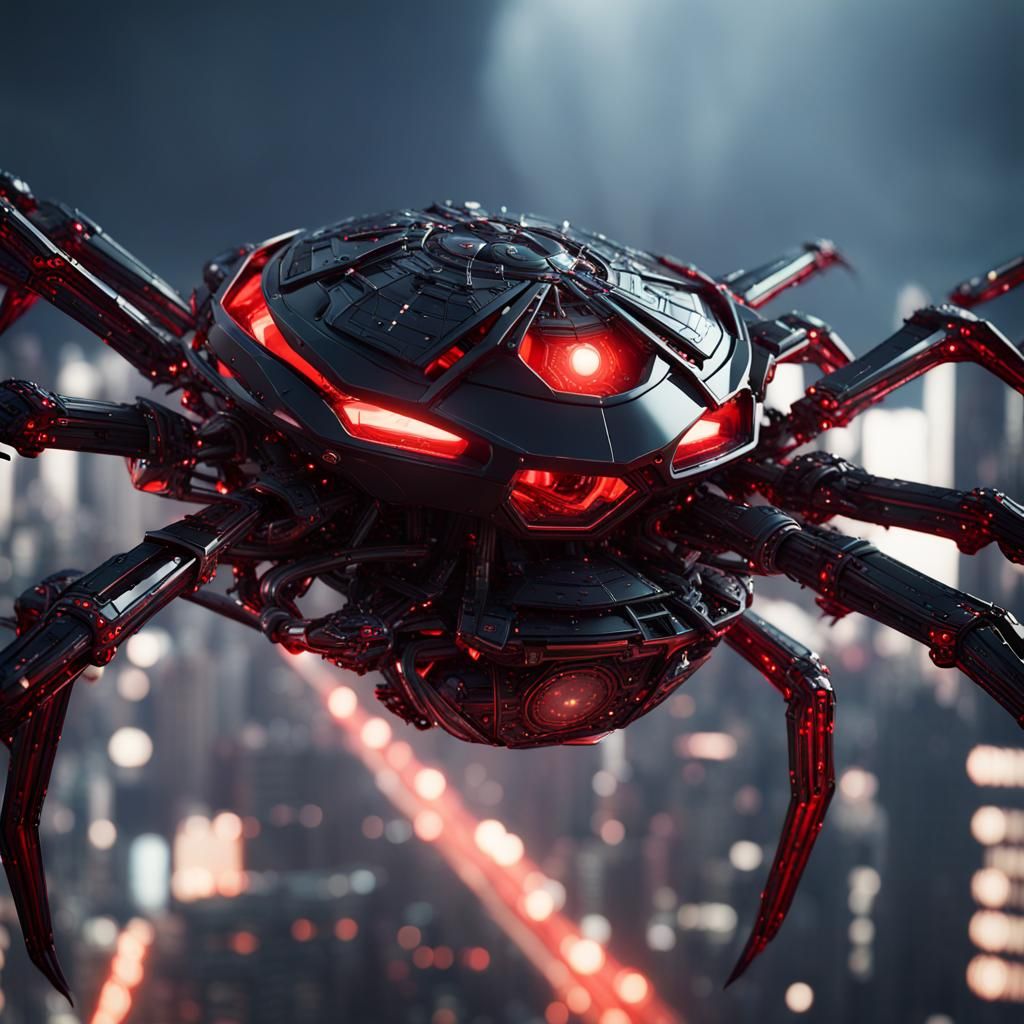 Futuristic Spider Mothership Over a Sci-Fi City