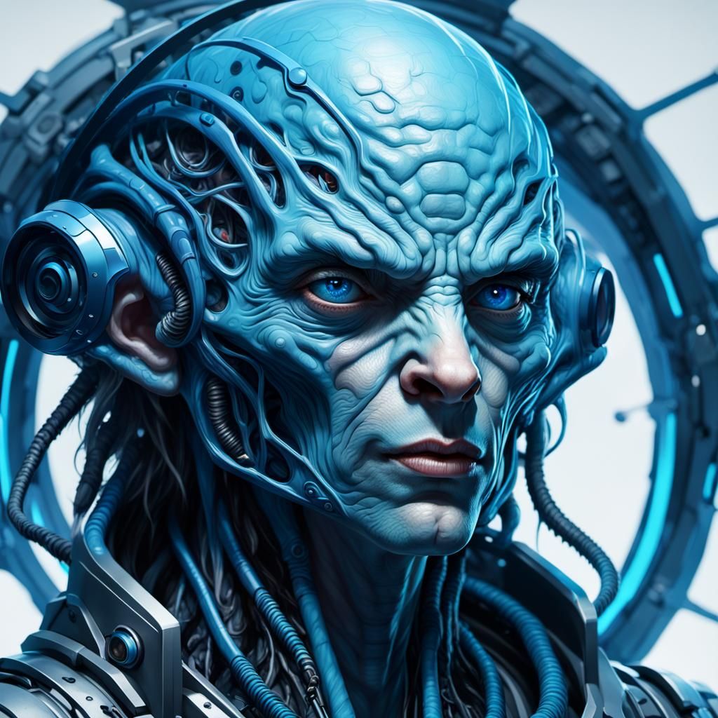 Blue Alien Mutant Portrait in Hyperdetailed Style