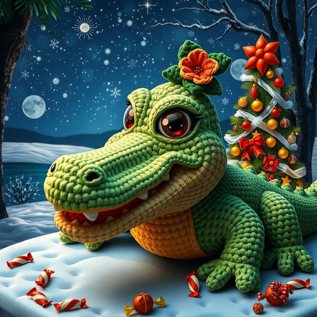Adorable Crocheted Crocodile in Klimt Style