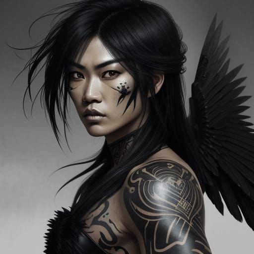 Dark Fantasy Angel Warrior with Tribal Tattoos