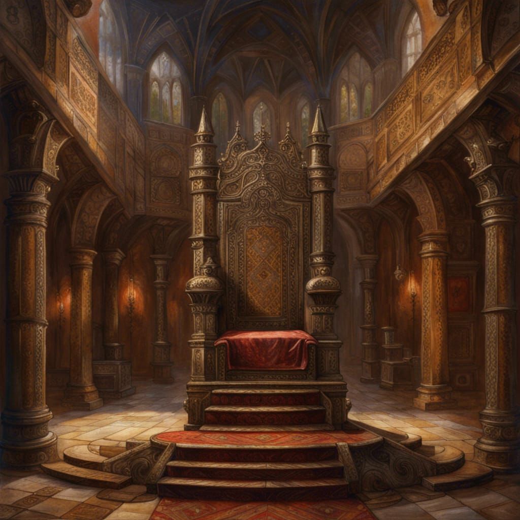 Ornate Throne in Grand Medieval Castle Hall