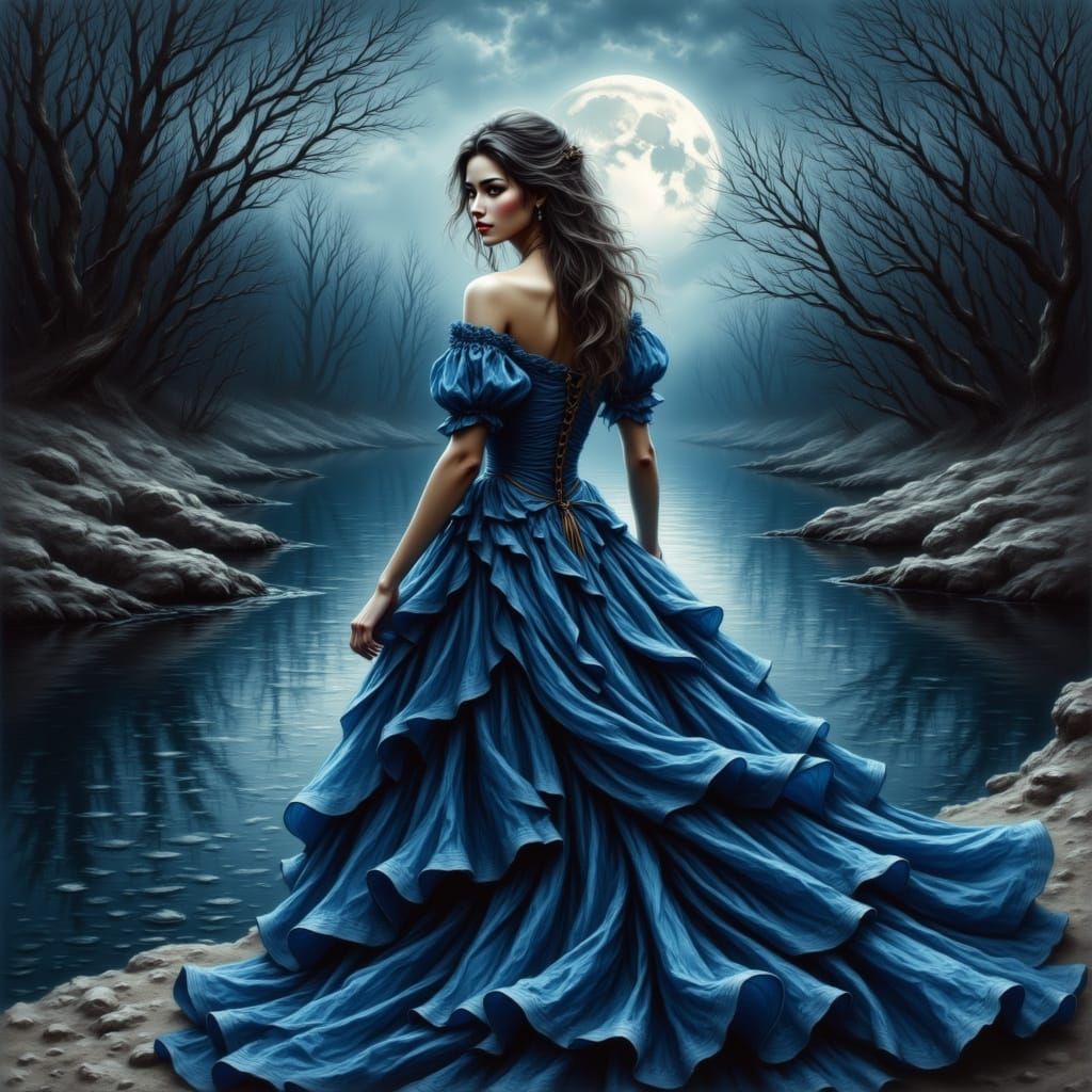 Anne de Breuil Pursued by Four Musketeers by Moonlight