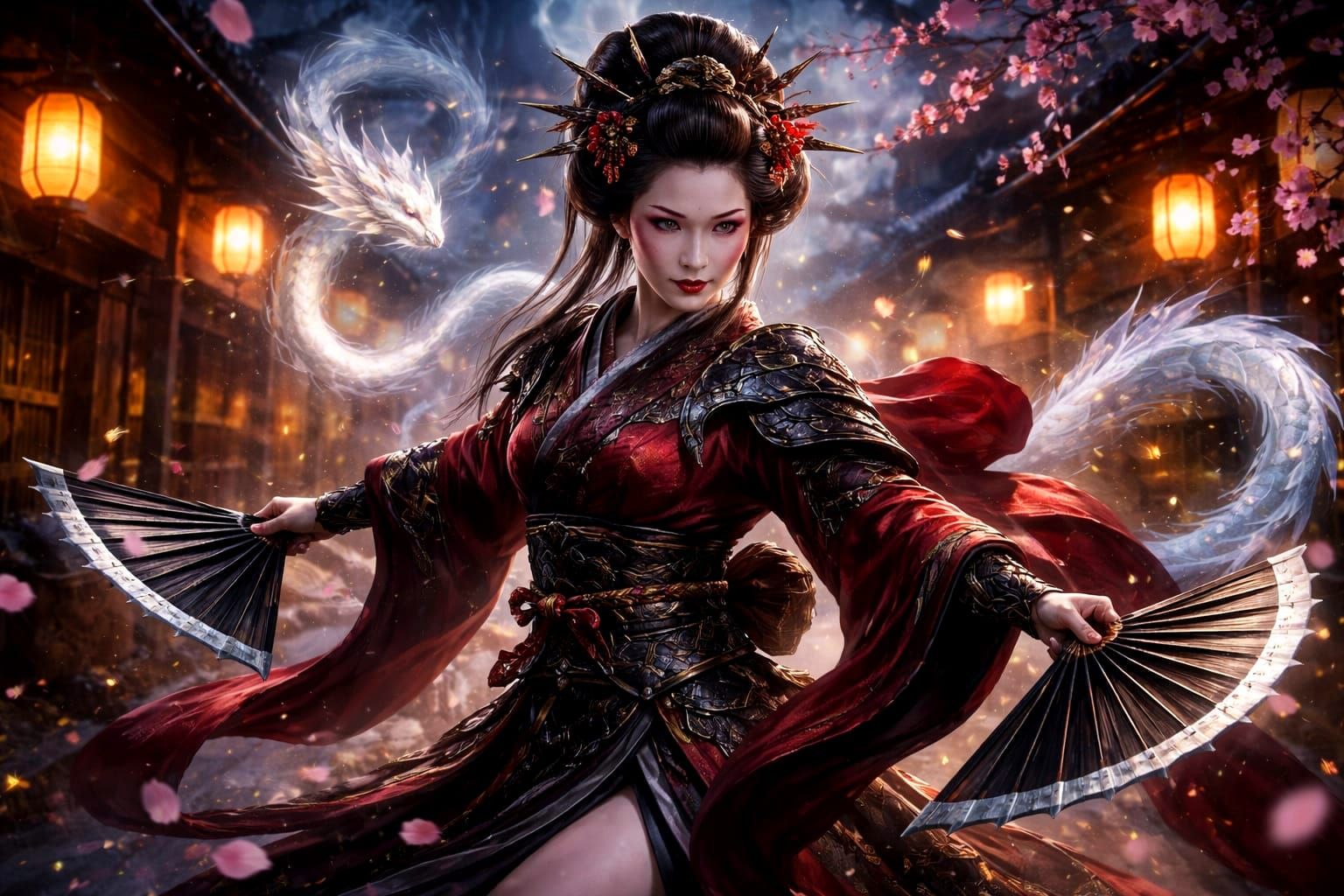 Battle Geisha Wielding Bladed Fans in Kyoto