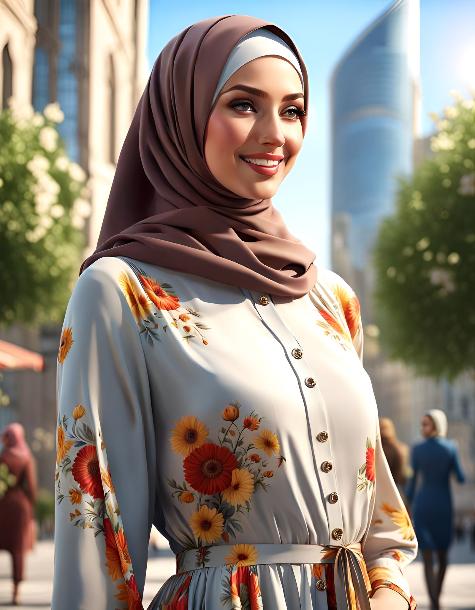 Elegant Hijabi Woman in City, Digital Art