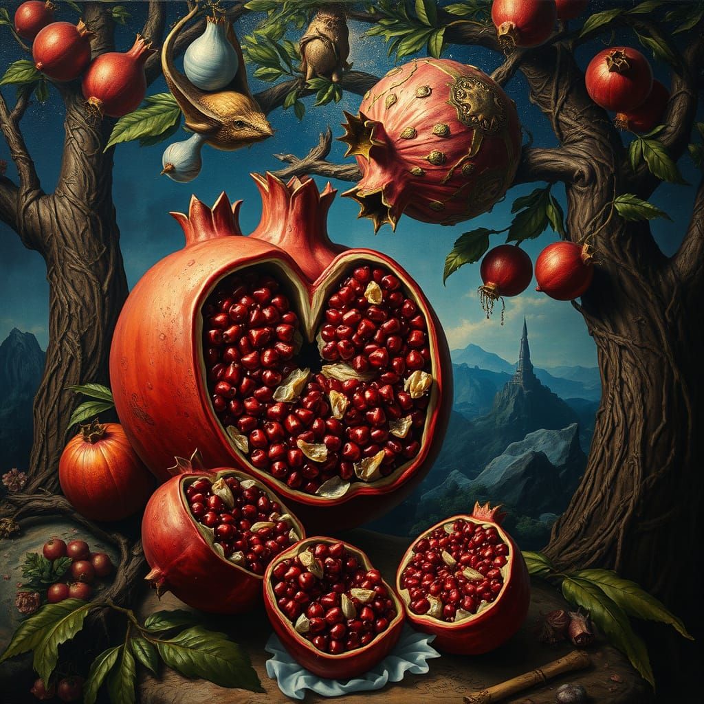 Pomegranate Mythology in Hieronymus Bosch Style