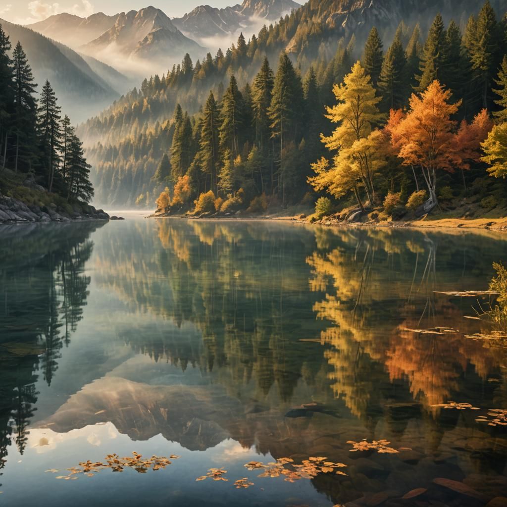 Mountain Lake Landscape with Impressionist Impasto Texture