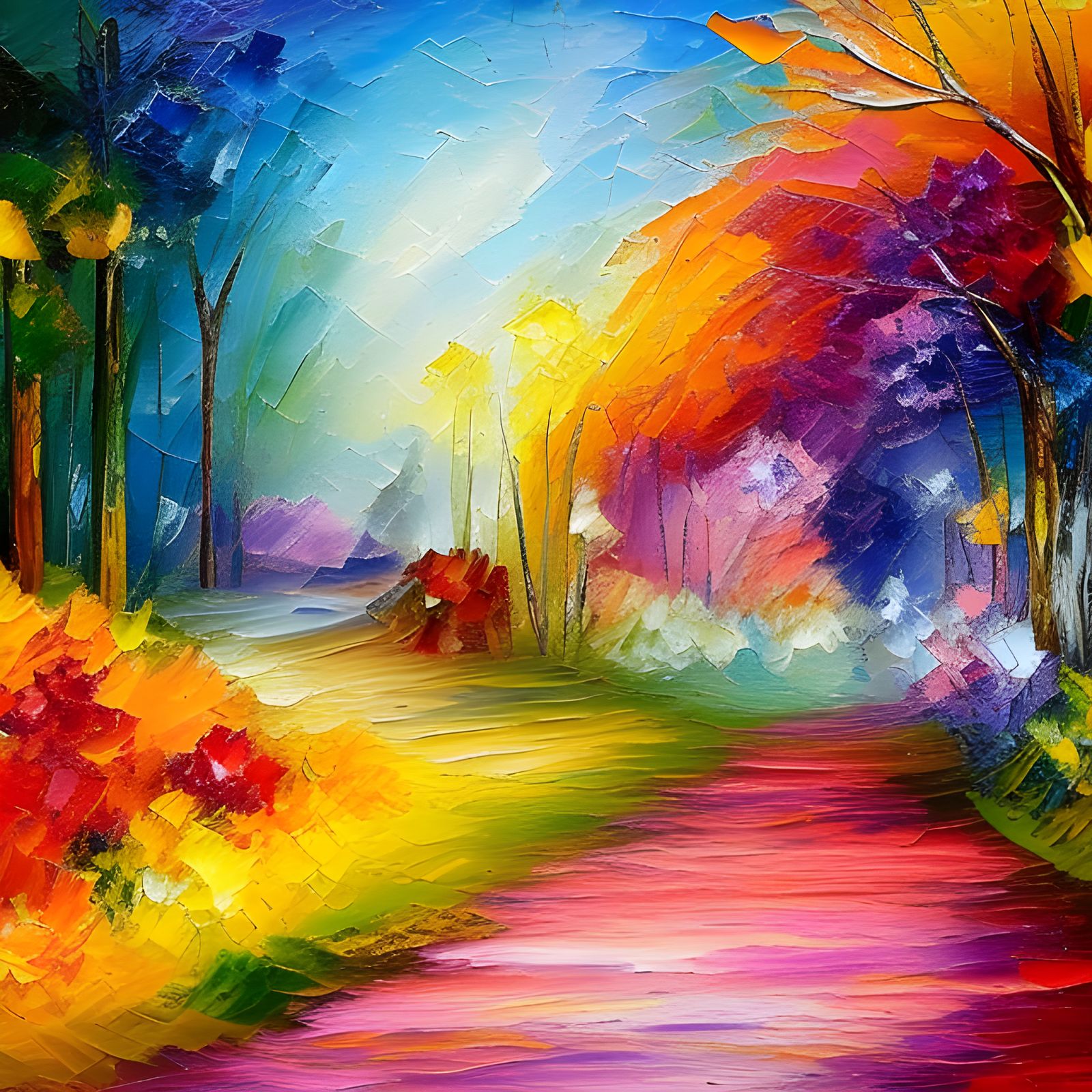 Floral Path to Distant Lands: Impasto Oil Painting