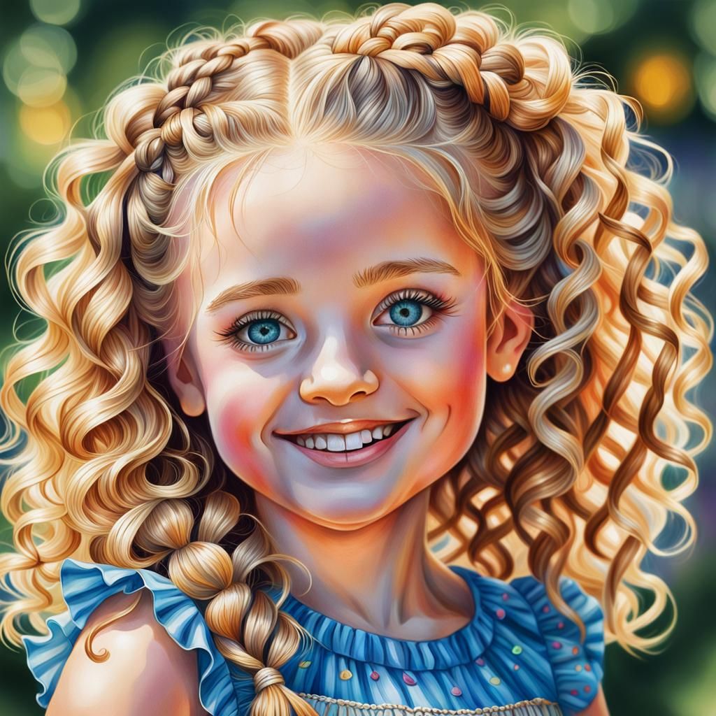 Smiling Girl Portrait in Colored Pencil Style