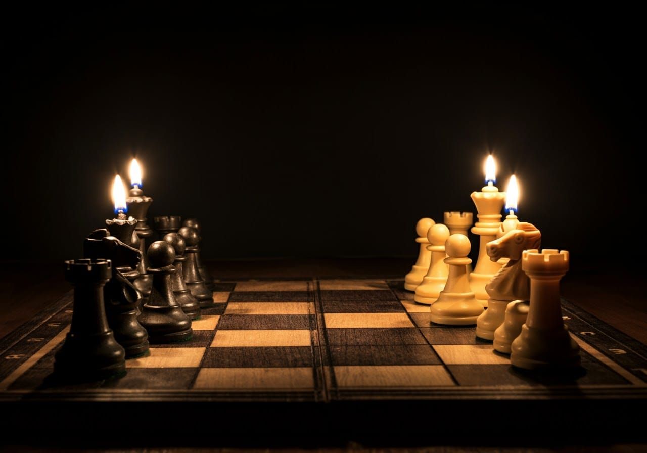 Candlelit Chessboard in Dramatic Lighting