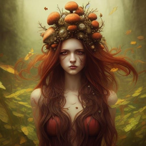 Psychedelic Fly Agaric Goddess: Hyper-Detailed Digital Art