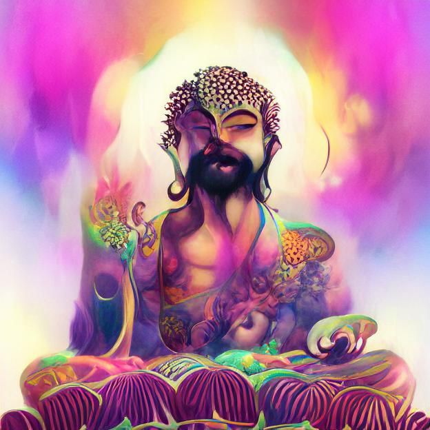 Psychedelic Guru Radiating Light in 1960s Style