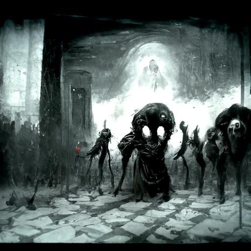 Horrific Nightmare Scene in Doré and Rutkowski Style